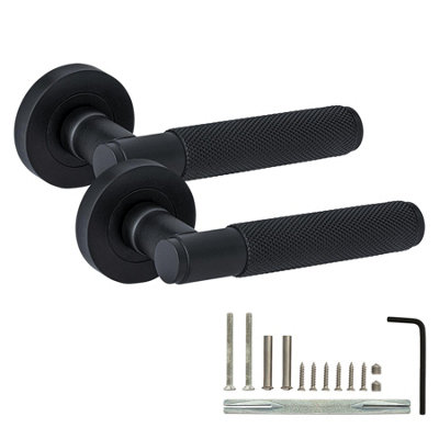 Titan Lever on Rose Knurled Door Handles Matt Black