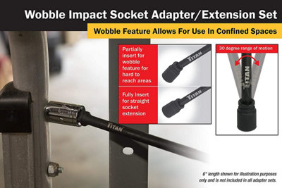 Titan Long Impact Wobble Socket Adaptor Set 1/4, 3/8, 1/2 Drive Tools