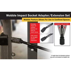 Titan Long Impact Wobble Socket Adaptor Set 1/4, 3/8, 1/2 Drive Tools