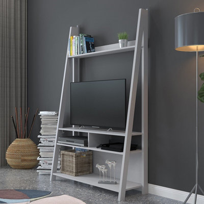 Tiva Grey Ladder TV Unit - Sleek Leaning Design with Spacious Media ...