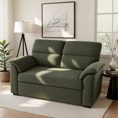 Tivoli 2 Seater Pull-out Sofa Bed in Luxury Boucle Woven Fabric Green