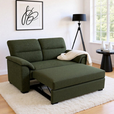 Tivoli 2 Seater Pull-out Sofa Bed in Luxury Boucle Woven Fabric Green