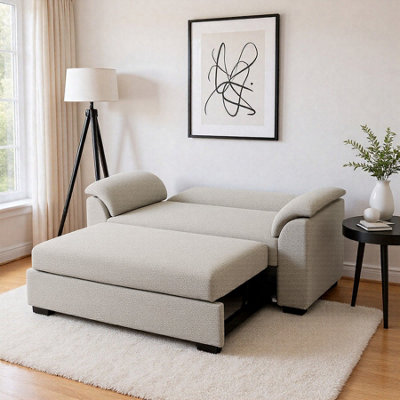 Tivoli 2 Seater Pull-out Sofa Bed in Luxury Boucle Woven Fabric Oatmeal