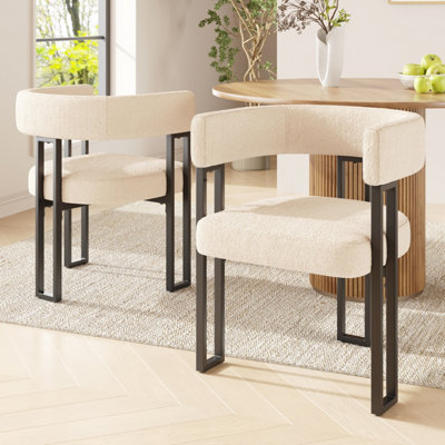 TM Dining Chairs Set of 2, Fabric Upholstered, Curved Backrest, Beige