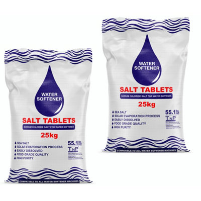 TnP Distribution Water Softener Salt Tablets 25kg x 2 Bags Food Grade Salt DIY at B&Q