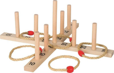 Tobar Wooden Rope Quoits Game, Traditional Ring Toss Game for 4 Players ...