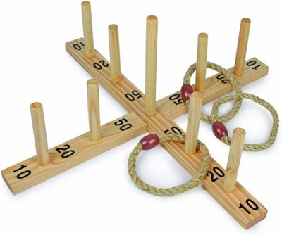 Tobar Wooden Rope Quoits Game, Traditional Ring Toss Game for 4 Players ...