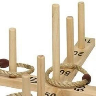 Tobar Wooden Rope Quoits Game, Traditional Ring Toss Game for 4 Players ...