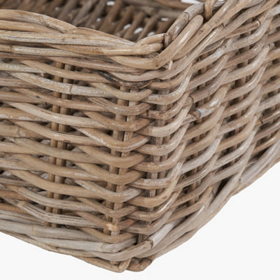 Tobs Grey Kubu Square Rattan Storage Basket with Inset Handles