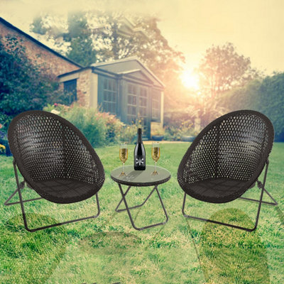 TOBS ORIGINAL LOUNGE BISTRO SET - Black Rattan Chairs & Coffee Table - 2 Seat Patio Garden Furniture