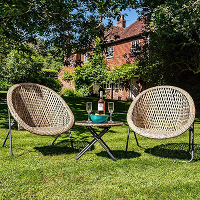 TOBS ORIGINAL LOUNGE BISTRO SET - Clay Rattan Chairs & Coffee Table - 2 Seat Grey/Brown Patio Garden Furniture