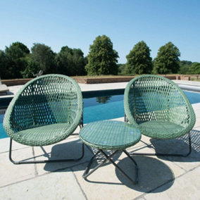 TOBS ORIGINAL LOUNGE BISTRO SET - Dark Green Rattan Chairs & Coffee Table - 2 Seat Patio Garden Furniture