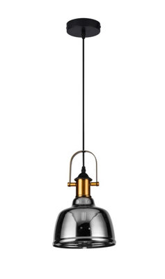 TOBY- CGC Industrial Grey Smoked Glass Pendant Kitchen Island Light with Brass Fitting