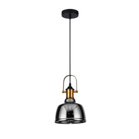 TOBY- CGC Industrial Grey Smoked Glass Pendant Kitchen Island Light with Brass Fitting