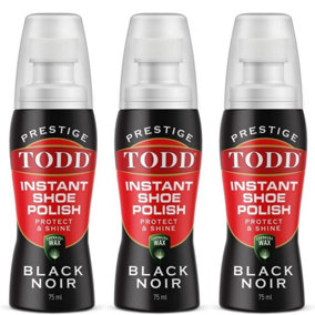 Todd Prestige Instant Shoe Polish Protect & Shine Black Noir 75ml Pack of 3