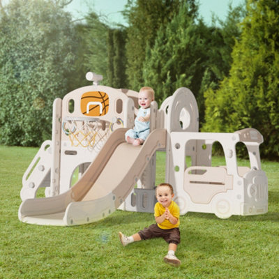 Toddler Playground Kids Play Climber Slide Playset with Basketball Hoop