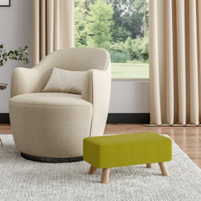 Tofu-shaped Green Linen Upholstered Footstool Footrest with Solid Wooden Legs W 570 x D 280 x H 257 mm