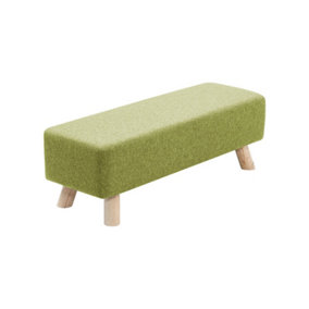 Tofu-shaped Green Upholstered Footstool Footrest with Solid Wooden Legs W 810 x D 280 x H 260 mm