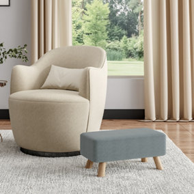 Tofu Shaped Grey Linen Upholstered Footstool Footrest with Solid Wooden Legs W 570 x D 280 x H 257 mm