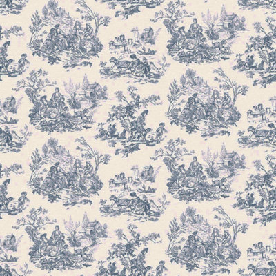 Toile De Jouy Navy Wallpaper Country Animal Print Traditional Feature Wall