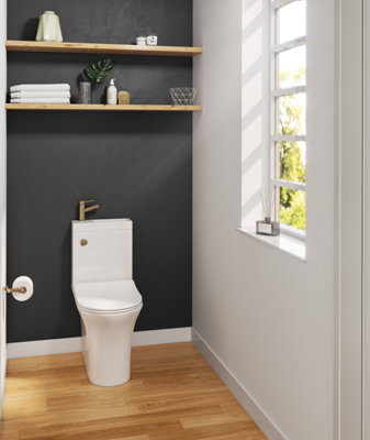 Toilet Basin Combo 2in1 Combined Sink Space Saving Cloakroom Round - Brass Tap