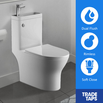 Toilet Basin Combo 2in1 Combined Sink Space Saving Cloakroom Round - Chrome Tap