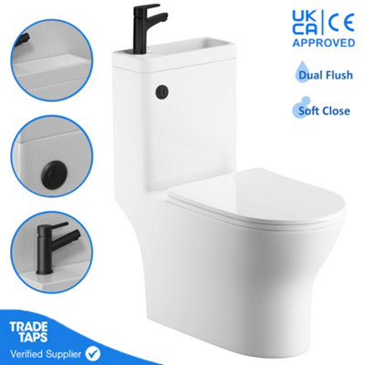 Toilet Basin Combo 2in1 Combined Sink Space Saving Cloakroom Square - Black Tap