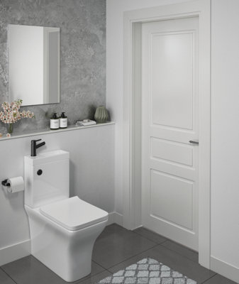 Toilet Basin Combo 2in1 Combined Sink Space Saving Cloakroom Square - Black Tap