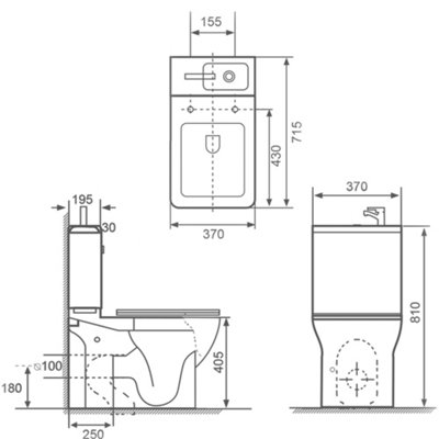 Toilet Basin Combo 2in1 Combined Sink Space Saving Cloakroom Square - Chrome Tap