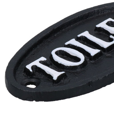 Victorian Toilet Door Sign Cast Iron Metal Black Letters White