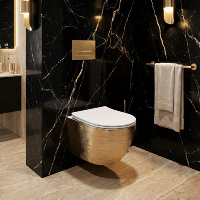 TOILET BOWL REA CARLO MINI RIML DUR/FLAT/ZM GOLD WHITE