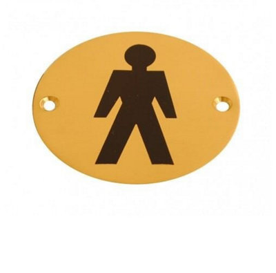 Toilet Door Sign 75mm Screen Printed Brass Male Pack of 1