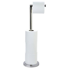 Toilet Paper Holder & Store - Freestanding Stainless Steel Bathroom Loo Roll Stand - Holds 4 Rolls, H67cm x 15cm Diameter