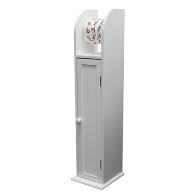 Toilet Paper Roll Holder Bathroom Storage Cabinet White Wooden Free ...