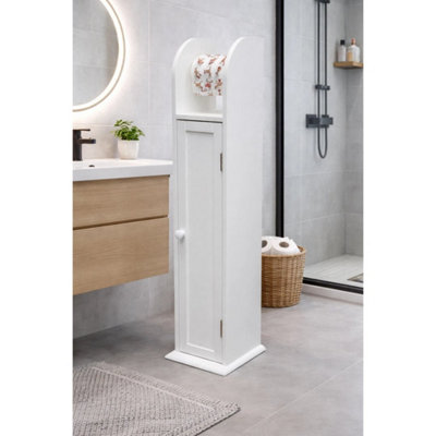 Toilet Paper Roll Holder Bathroom Storage Cabinet White Wooden Free ...