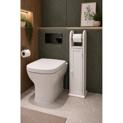 Toilet Paper Roll Holder Bathroom Storage Cabinet White Wooden Free ...