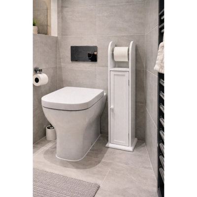 Toilet Paper Roll Holder Bathroom Storage Cabinet White Wooden Free ...