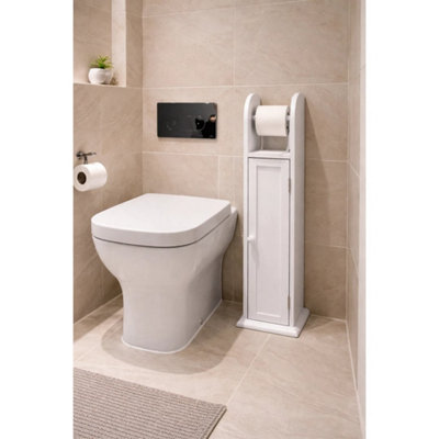Toilet Paper Roll Holder Bathroom Storage Cabinet White Wooden Free ...