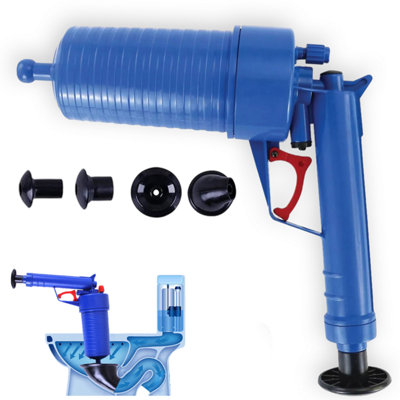 RAY STAR 4 In 1 Air Plunger, High Pressure Powerful Plunger Unblocker Air Drain Blaster Toilet Unclogger Tool With 4 Plunger Heads For Clogged Toilet, Bathroom, Floor Drain, Sewer, Pipes Sink Bathtub
