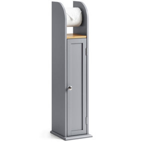 Toilet Roll Holder Cabinet Freestanding Grey Bamboo Wood Bathroom Unit Christow