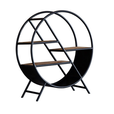 Toivakka Industrial Round Bookcase 3 Shelves Reclaimed Wood