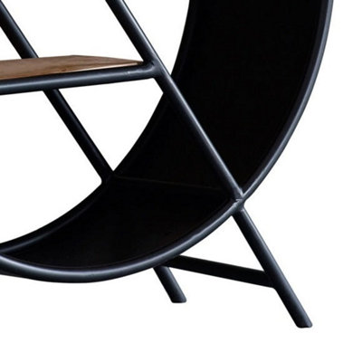 Toivakka Industrial Round Bookcase 3 Shelves Reclaimed Wood