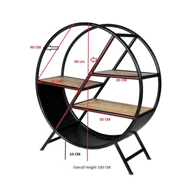 Toivakka Industrial Round Bookcase 3 Shelves Reclaimed Wood
