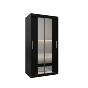 Tokyo 01 Contemporary Mirrored 2 Sliding Door Wardrobe 5 Shelves 2 Rails Black Matt (H)2000mm (W)1000mm (D)620mm