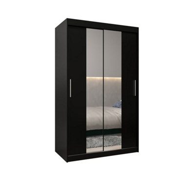 Tokyo 01 Contemporary Mirrored 2 Sliding Door Wardrobe 5 Shelves 2 Rails Black Matt (H)2000mm (W)1200mm (D)620mm