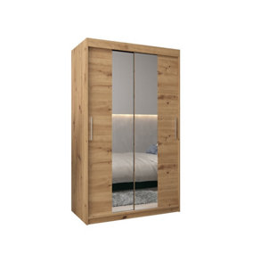 Tokyo 01 Contemporary Mirrored 2 Sliding Door Wardrobe 5 Shelves 2 Rails Oak Artisan Effect (H)2000mm (W)1200mm (D)620mm