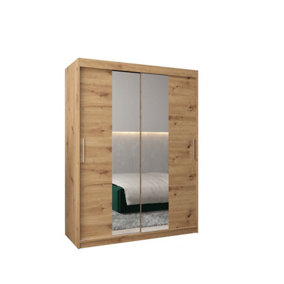 Tokyo 01 Contemporary Mirrored 2 Sliding Door Wardrobe 5 Shelves 2 Rails Oak Artisan Effect (H)2000mm (W)1500mm (D)620mm