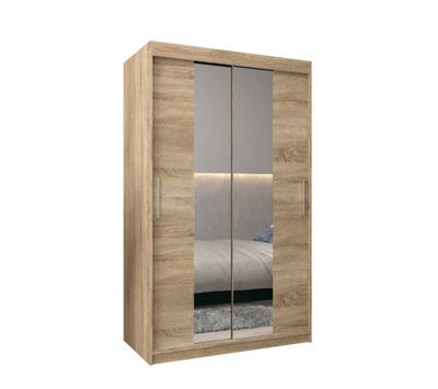 Tokyo 01 Contemporary Mirrored 2 Sliding Door Wardrobe 5 Shelves 2 Rails Oak Sonoma Effect (H)2000mm (W)1200mm (D)620mm