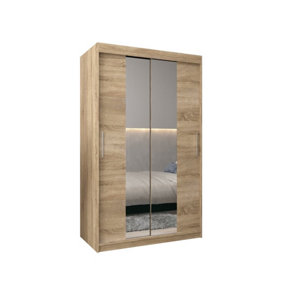 Tokyo 01 Contemporary Mirrored 2 Sliding Door Wardrobe 5 Shelves 2 Rails Oak Sonoma Effect (H)2000mm (W)1200mm (D)620mm