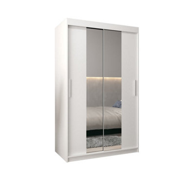 Tokyo 01 Contemporary Mirrored 2 Sliding Door Wardrobe 5 Shelves 2 Rails White Matt (H)2000mm (W)1200mm (D)620mm